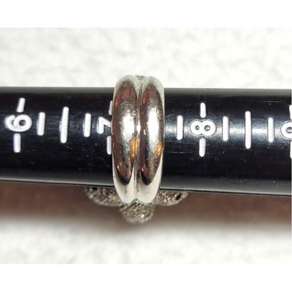 Statement Ring Flower Framed Agate Black Gray White Cabochon Sz 7 1/4 Boho Fairy - Picture 7 of 7